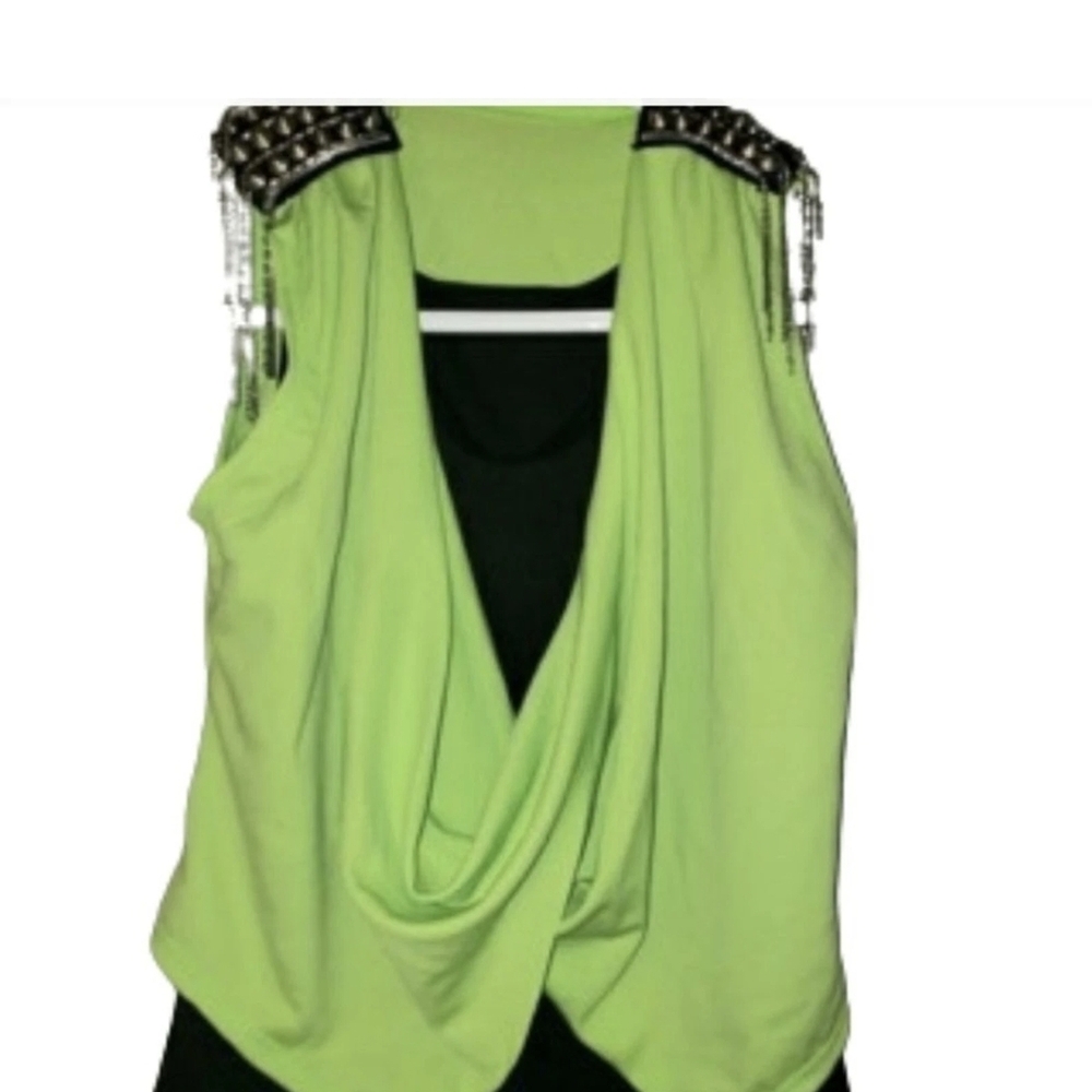 Jazz Tap Hip hop Dance Costume, Green, Black, Brown 2 piece, Large Child